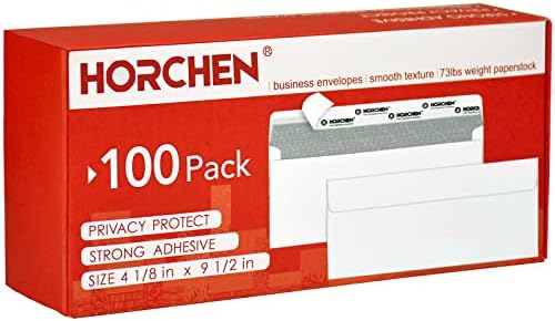 №10 Пликове, със защита от 100 грама, Пликове с печат на самозалепващо Бяло, без прозореца на модел за защитена кореспонденция, 110 GSM, 4-1 / 8 X 9-1/2,Horchen