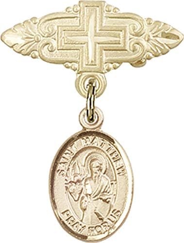 Детски икона Jewels Мания за талисман на Свети Апостол Матей и игла за бейджа с Кръст | Детски икона от 14-каратово