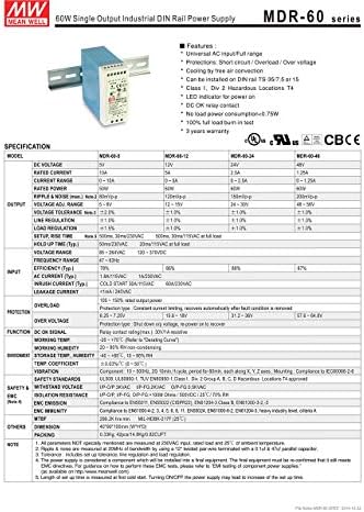 [PowerNex] Промишлен източник на захранване на DIN-шина Mean Well MDR-60-24 24V 2.5 A 60W с един изход
