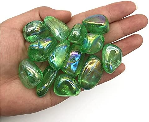 LAAALID XN216 100 г Зелен Титан Аура с Галванично Покритие Кварцов Кристал Галтованные Камъни Лечебни Естествени Камъни