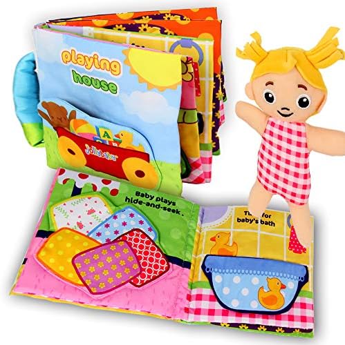 Меки Книжки Jollybaby за Бебета, Тъканни Книжки На Допир за Играчки 0-12 Месеца, Мека Развитие на Награда за детски