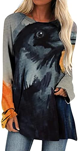 Тениска с Кръгло Деколте Vifucz, Дамски Есенни и Летни Дрехи, Кафтан, Памучен Блуза с Графичен Модел на Хелоуин, Тениска за Жени 0 М 0 М