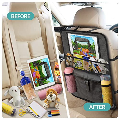 Авто Органайзер Ecurfu за задната седалка, Предпазни Подложки за краката, Автомобилна Чанта За съхранение с Притежател на iPad + 6 Джобове за Съхранение за Малки деца, Ак?