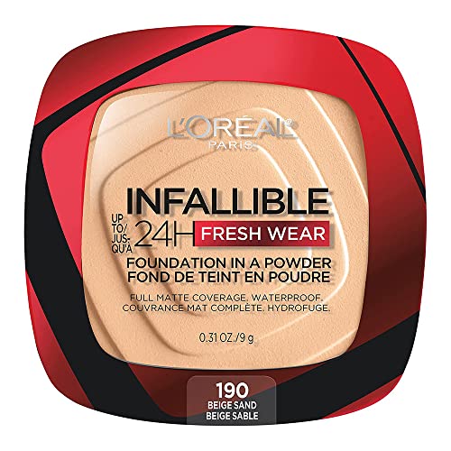 Тонален крем L ' Oreal Paris за грим Infallible Fresh Носят под формата на прах, Устойчивост до 24 часа, Водоустойчиви, Бежов пясък, 0,31 грама.