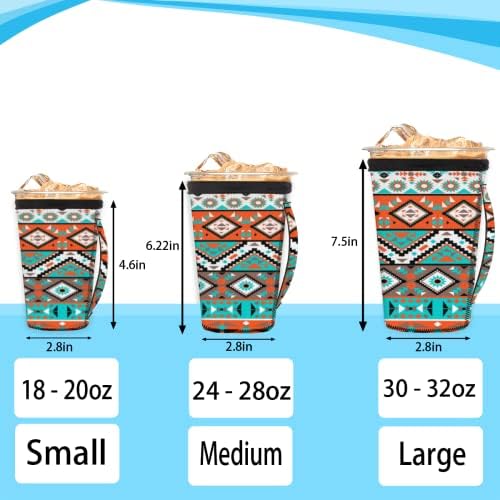 Aztec Геометричен (01) многократна употреба Кафе ръкав с лед с дръжка от неопрен за напитки, кафе лате, Чай, Напитки, Бира (18-32 унция)