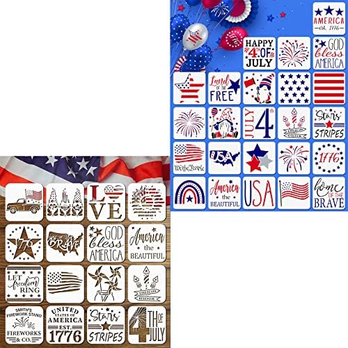 40 БР. Патриотични Шаблони за рисуване върху дърво, за Многократна употреба на Листа, 4 юли, Включва Звезда/Камион/на Картата/Gnome/Американски флаг Шаблони за Diy Патрио?
