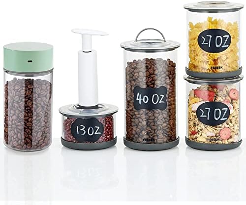 Стъклени буркани FEBEEK електрически (1,2 л) и ръчни (комплект от 4 броя) за съхранение на кафе и продукти,