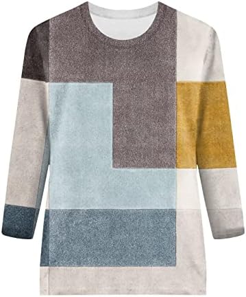 Kaniem Ежедневни Блузи за Жени, Дамски тениски с ръкав Три Четвърти Геометричен Цветен Блокиране Принт, Дамска Мода