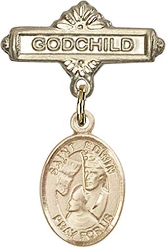 Детски икона Jewels Мания за амулет Свети Едвин и игла за икона Кръщелник | Детски иконата със златен пълнеж с амулет