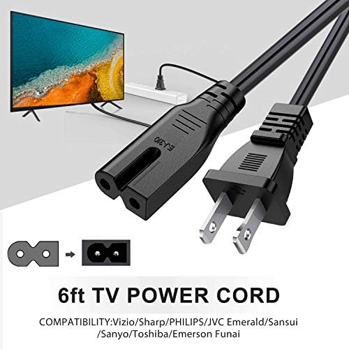 Удължен Поляризирана захранващия кабел BICMICE дължина от 6 фута и 2 клипса за звуков панел Vizio-LED-TV Smart-HDTV серия E-M, Адаптер с 2 слота-Мрежов кабел за променлив ток: IEC-60320 IEC