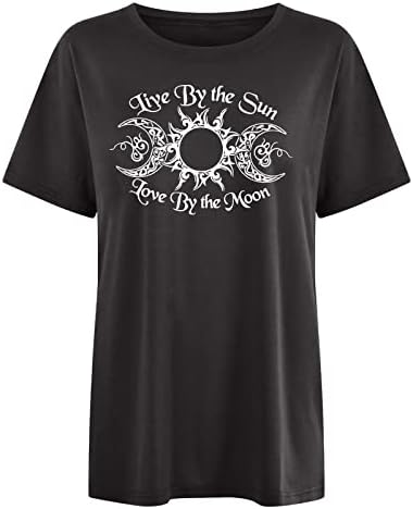 Женска Тениска с Графичен принтом на Слънцето и Луната, Негабаритная Тениска с Кръгло деколте и Заниженными