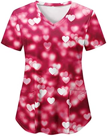 Униформи на медицински Сестри за Жени, по-Големи Размери, Къс Ръкав, Y-Образно деколте, Принт във формата на Сърце, Медицинска работно облекло, Удобни Ризи с Джобове