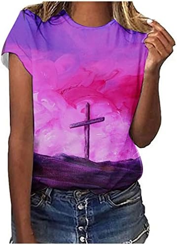 Ризи с Християнски Кръст, за Жени, Летни Блузи, Туника с кръгло деколте, Тениски-Бои, Тениска с Къс Ръкав, Графични,