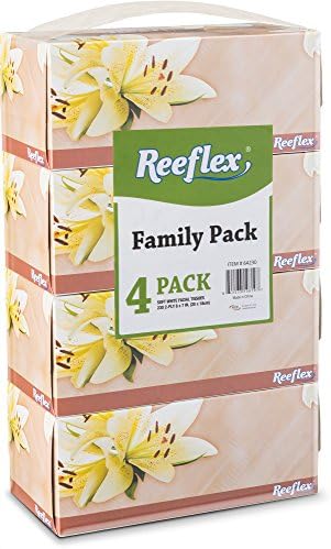 Кърпички за лице Reeflex 230 броя в кутия размер 8 X 7, мека, гладка, 2 слой, са напълно подходящи за дома, офиса, магазина, училище, баня или в колата си Семейна опаковка (4 кут