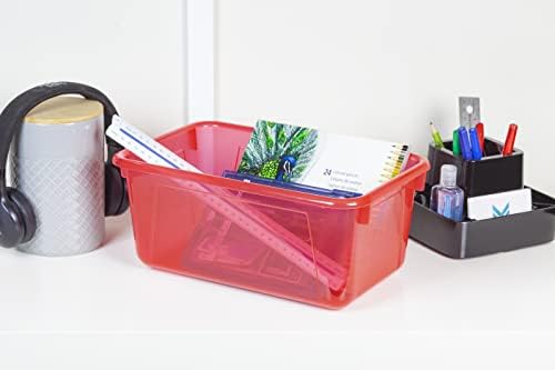 Storex Small Cubby Bins – Пластмасови контейнери за съхранение на багаж в клас с не защелкивающейся капак, 12,2 x 7,8 x 5,1 инча, червен цвят, на 5 опаковки (62481U05C)