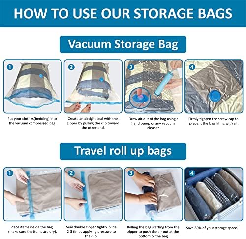 Вакуумни торби за съхранение на 20 опаковки, Опаковки за пестене на място (4 големи / 4 Средни / 4 малки