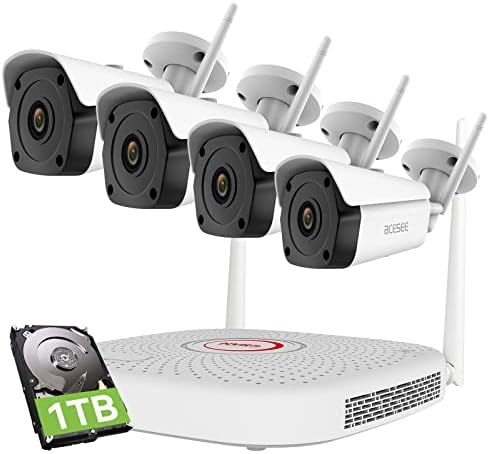 Система за видеонаблюдение Acesee 8MP, Външна Камера за Сигурност с Твърд диск с капацитет 1 Tb, 4 бр. Комплекти WiFi NVR За Системи за видеонаблюдение, IP Камери със Защита от а