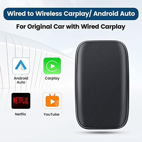 Безжичен адаптер CarPlay AI Box за кола с OEM Кабелен CarPlay, авто мултимедиен блок Biorunn, Трансформиращ Кабелна CarPlay в безжична Android Auto, слот за карта Micro SD, BT WiFi, вграден Netflix и YouT