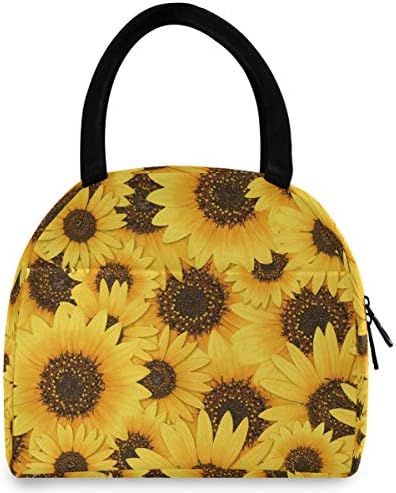 Случайна чанта за обяд Дамски - Wild Sunflower Blossom Големи Запечатани Торби за Обяд с плечевыми ремъци за работници