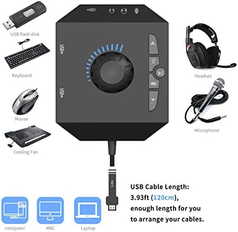 USB hub с Аудиоадаптером, Външна Звукова карта Tendak с жак за микрофон жак за слушалки 3,5 мм, Регулатор на