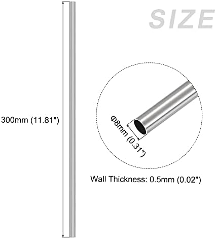 Тръба от неръждаема стомана METALLIXITY 304 (8 mm OD x 0,5 мм Стена T x 300 mm L) 2 бр., Пряка Тръба за домашна