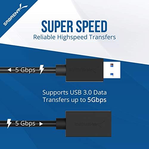 Удлинительный кабел SABRENT USB 3.0 с дължина 10 метра от щепсела до штекеру с Двойно Аудиоразъемом USB Type-A