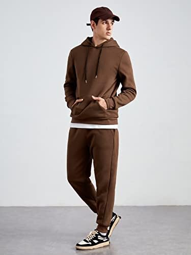 FDSUFDY/Мъжки облекла от две части, Мъжки hoody с качулка и спортни штанами на експозиции (Цвят: кофейно-кафяво, Размер: S)