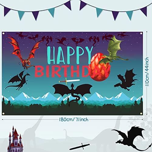 Дракон честит Рожден Ден Банер Украса Дракон на Тема Рожден Ден Банер Фон за Момче Момиче Детски Замък Динозавър Фон за парти