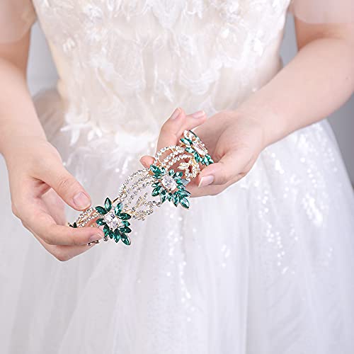 JWICOS Диадема от планински кристал за жени, crystal crown кралица, сватба парти за младоженци (зелен)