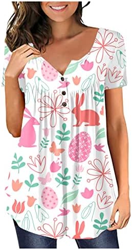 ADHOWBEW Дамски Блузи, Плюс Размера на V Образно Деколте Ризи С Къс Ръкав Летни Сладки Великденски Графични Тениски