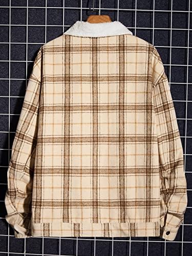Якета QYIQU за мъже - Мъжко палто с плюшено принтом в клетката и джоб с капак на лигавицата, Без тениски (Цвят: кайсия, Размер: Средно)