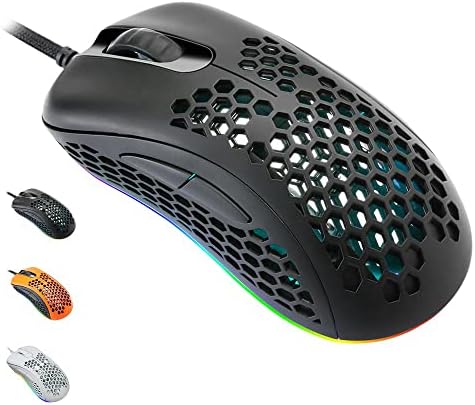 Лека Детска мишката EQEOVGA D10 RGB Honeycomb Mouse PMW3325 с оптичен сензор от 10 000 точки на инч, с лек Мобилен корпус, Сверхлегким кабел сверхпрочности за преносими PC, Xbox PS4 Switch Gamer (65