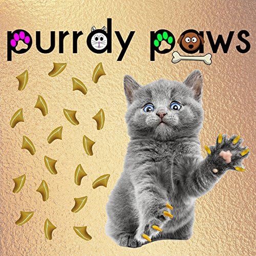 Purrdy Paws 3 Месечен доставка на Меки Капачки за нокти за котки Металик Gold Kitten - Допълнителни Лепила