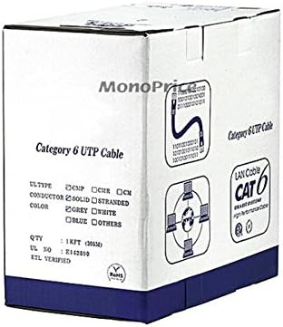 Оптичен кабел Monoprice Cat6 Ethernet - Мрежов интернет-кабел - Плътен, 550 Mhz, UTP, CMP, Пленум, Чисти гола носа и горната