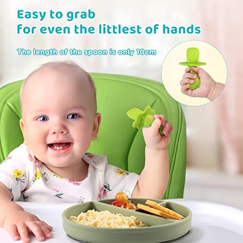 Бебешки лъжички - Съдове за деца на Първия етап - Детски лъжици За отбиване от гърдата с led подсветка - Комплект за самостоятелно хранене от Хранително-Мек силикон Съ