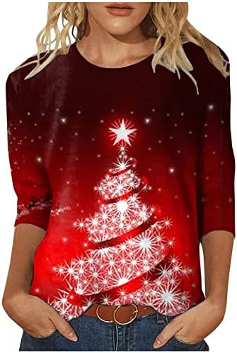Коледни Ризи за Жени, Тениска с изображение на Коледната Елха, Плюс размери, Туника Свободно, Намаляване с Дълъг ръкав, Потници за Носене с Гамаши