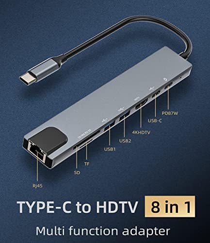 USB C за HDMI, Ethernet, USB A-Type-c, TF Карта Micro SD Reade (8в1) Двоен Монитор за ТЕЛЕВИЗОР дисплей Адаптер за ключ