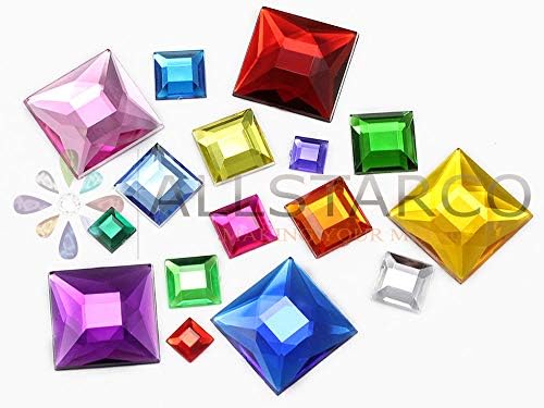 Allstarco Акрилни Кристали с равна задна част, Квадратни, 15 мм, Пластмасови Скъпоценни Камъни, Бижута, Бижута за
