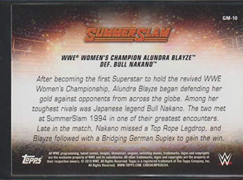 2019 Начело на WWE SummerSlam най-великите мачове и моменти #GM-10 29.08.94 Шампионка при жените Алундра Блейз деф. Търговска карта за борба с Бик Накано