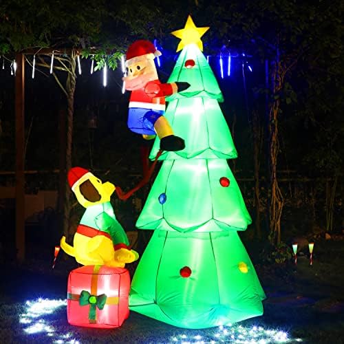 Коледна Надуваема Елха на Песъчлива МИНА 8 фута, Коледни Надуваеми Играчки За украса на Двора, Коледната Елха с Дядо