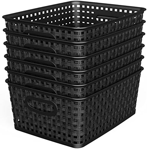 Кошница от ракита-Органайзер за съхранение на WYT, 6 Опаковки Черни Пластмасови Плетени кошници, 10,1 x 7,55 x 4,1