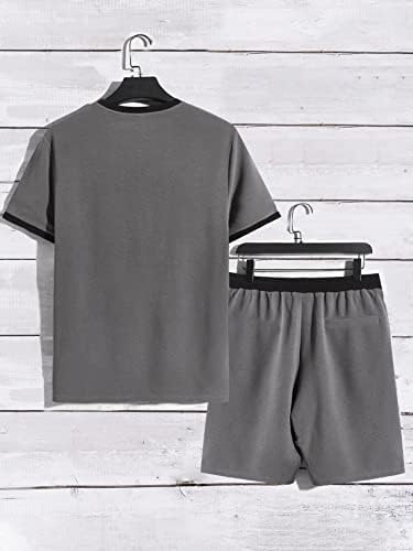 Мъжко облекло от две части NIBHZ, Мъжка тениска с контрастиращи тапицерия в заплатках и къси панталони с завязками на талията (Цвят: тъмно сив, Размер: малък)