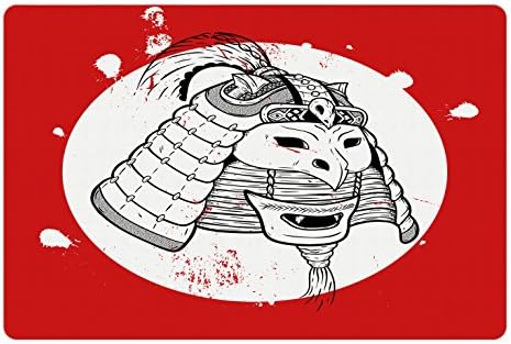 Подложка за домашни любимци Ambesonne Kabuki за храна и вода, Дизайн с красива глава Ронина-Боец в стил Гръндж, Нескользящий