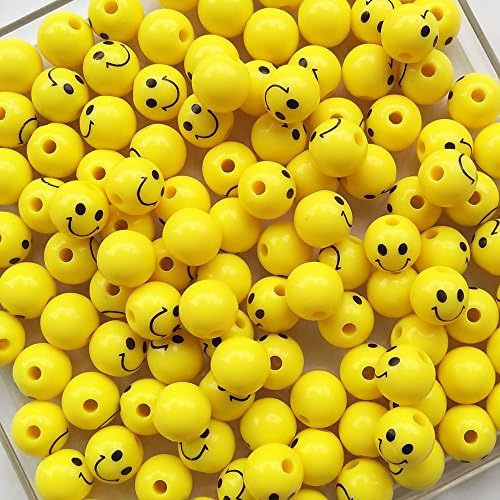 Qingxi Чар 50 бр. Сладка Жълта Усмивка под формата на Лицето Акрилна Топчета за Ленти за Коса, Гривни, Верижки и Колиета
