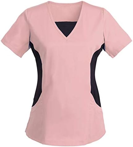 Scrub_Tops за Жени, Модни Тениска с Принтом под формата на Цветни Блок, Блуза с V-образно деколте и Къс Ръкав, работни
