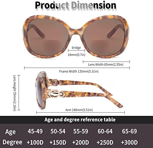 ESAVIA Модни Бифокални очила за четене за Жени, Големи Слънчеви очила с защита от слънцето UV400 1.0 1.5 2.0 2.5 3.0