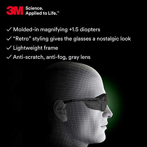 Защитни очила с ридерами 3M, Ридеры Nuvo, +1.5, ANSI Z87, Сиви лещи, Сиви рамки, Мека переносица, Странични щитове