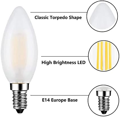 Beonllay E14 Led лампа-Канделябр 40 Вата, което е равно на 4 Watt Led лампи-свещи с регулируема яркост, 3000 К, Мека, 400 Лумена, Декоративна лампа от Матирано Стъкло E14, 4 опаковки