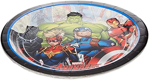 Кръгли картонени чинии Amscan Marvel Отмъстителите Powers Unite Design - 9 инча | Цветни | Опаковка от 8 броя