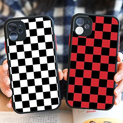 Калъф за iPhone с шахматна дъска, съвместим с iPhone 14 13 12 11 Pro Max Plus Mini SE XR XS X 7 8, Решетеста карирани калъф от шотландки Damier Chessboard Checker Flag Cover (iPhone 14 Pro Max, 1)